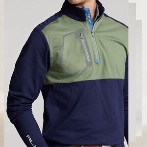 NWOT-RLX Ralph Lauren Performance Jersey 1/4-Zip Fleece Pullover navy blue sz M